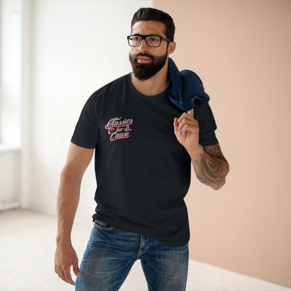 Man with glasses wearing black Classics for a Cause t-shirt