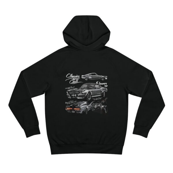 Rear view of Classics for a Cause black hoodie