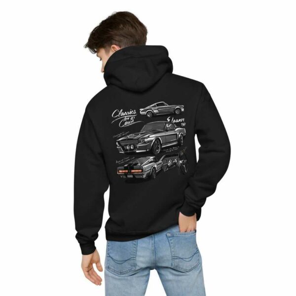 Rear view of man in Classics for a Cause black hoodie